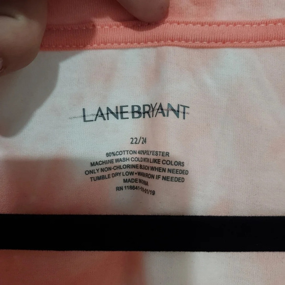 NWOT Lane Bryant Coral Tie-Dye Thanks But No Thanks V-Neck Shirt in Size 22/24 - Picture 2 of 8